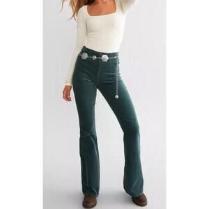 We The Free Green Corduroy Jayde High Waisted Flare Pants Boho Women's size 28